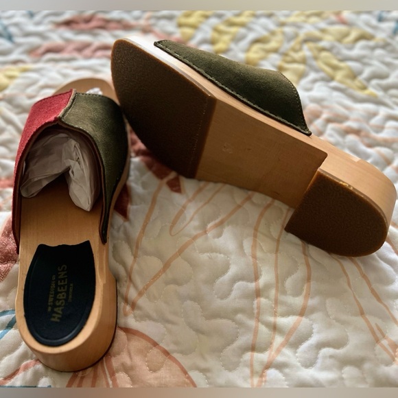 Swedish Hasbeens Rost/Olive combo suede clogs - Picture 5 of 6